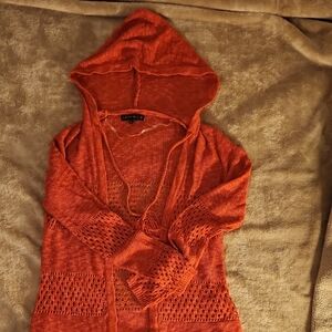 Love Ellie Vibrant Orange Knit Hooded Cardigan Sz S